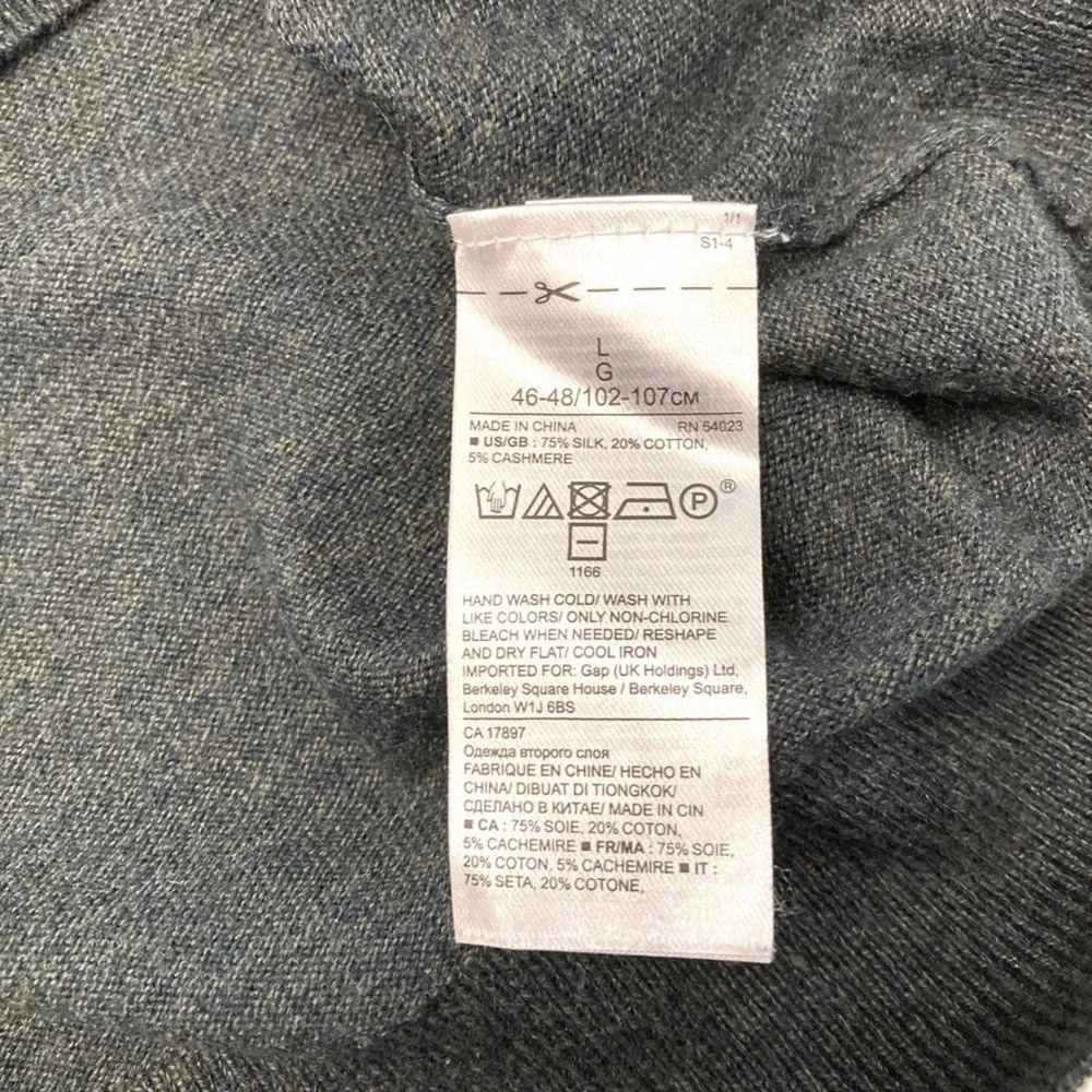 Banana Republic Silk Cotton Cashmere‎ Sweater V-Neck Mens L Green Gray